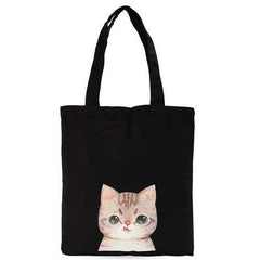 Women Cat Black Canvas Handbags Totes Large Capcity Shoulder Bags Shopping Bags