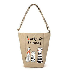 Women Vintage Canvas Cute Cat Handbag Shoulder Bag Messenge Bag