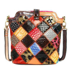 Women Genuine Leather Patchwork Crossbody Bag