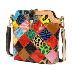 Women Genuine Leather Patchwork Crossbody Bag