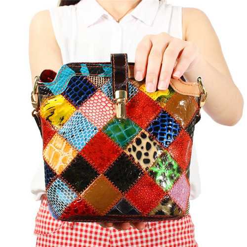 Women Genuine Leather Patchwork Crossbody Bag