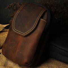Men Genuine Leather Iphone Small Outdoor Zipper Brown Blue Waist Bag