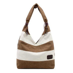 Women Casual Stripe Canvas Handbags Capacity Shoulder Bags Contrast Color