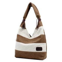 Women Casual Stripe Canvas Handbags Capacity Shoulder Bags Contrast Color