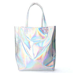 Women Silver Tote Bags Casual Shoulder Bags Capacity Shopping Bags