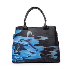 Women Floral PU Leather Capacity Tote Elegant Shoulder Bag Vintage Crossbody Bags