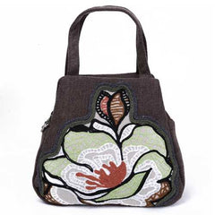 Women Vintage Canvas Handbag Ethnic Style Print Flower Tote