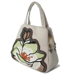 Women Vintage Canvas Handbag Ethnic Style Print Flower Tote