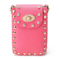 Women Chain Rivet Shoulder Bags Lock 6.5 Inch Phone Bags Case Crossbody Bags