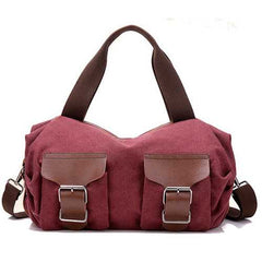Front Pockets Retro Canvas Tote Handbags Casual Shoulder Bags Capacity Shopping Crossbody Bags