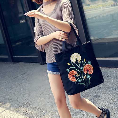 Women Nylon Floral National Design Handbag Light Weight Shoulder Bag