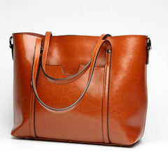 Women Oil PU Leather Tote Handbag