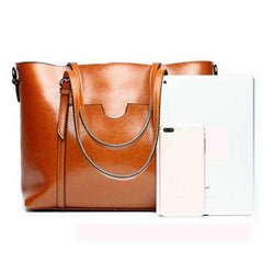Women Oil PU Leather Tote Handbag