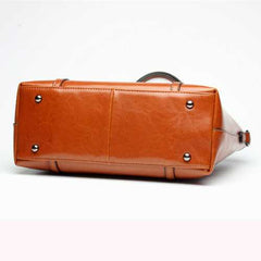Women Oil PU Leather Tote Handbag