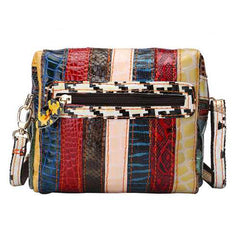 Women Contrast Color Patchwork Shoulder Bags Folk Custom Stitching Crossbody Bags