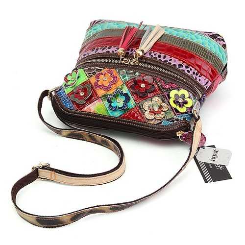 Women PU Leather Floral Vintage  Casual Crossbody Bag Shoulder Bag