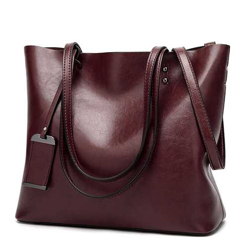 Women Oil Leather Tote Handbags Vintage Shoulder Bags