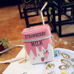 Women Funny Shoulder Bag Strawberry Milk Box Crossbody Bags Girl Small Bag Purse