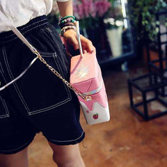 Women Funny Shoulder Bag Strawberry Milk Box Crossbody Bags Girl Small Bag Purse