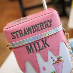 Women Funny Shoulder Bag Strawberry Milk Box Crossbody Bags Girl Small Bag Purse