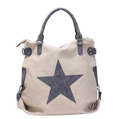 Women Star Canvas Tote Handbags Retro Shoulder Bags Capacity Shopping Crossbody Bags