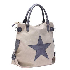 Women Star Canvas Tote Handbags Retro Shoulder Bags Capacity Shopping Crossbody Bags
