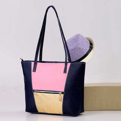 Women PU Leather  Large Capacity Color Block Handbag Shoulder Bag