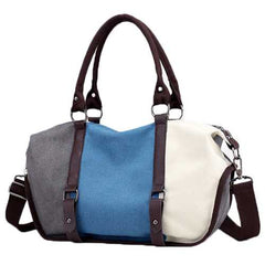 Women Quality Canvas Casual Color Block Large Capacity Handbag Shoulder Bag Crossbody Bag
