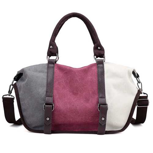 Women Quality Canvas Casual Color Block Large Capacity Handbag Shoulder Bag Crossbody Bag
