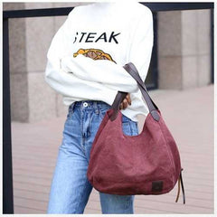 Women Quality Canvas Three Layer Large Capacity Casual Vintage Handbag Shoulder Bag