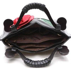 Women National Style Flower Decoration PU Leather Handbag Crossbody Bag