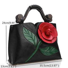 Women National Style Flower Decoration PU Leather Handbag Crossbody Bag