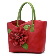 Women PU Leather Flower Decoration Elegant Handbag Sling Bag National Style Tote Bag