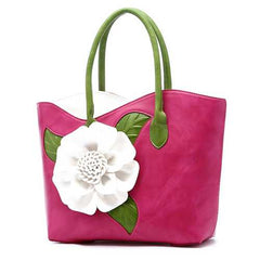 Women PU Leather Flower Decoration Elegant Handbag Sling Bag National Style Tote Bag