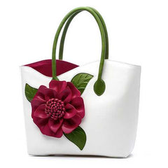 Women PU Leather Flower Decoration Elegant Handbag Sling Bag National Style Tote Bag