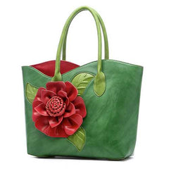 Women PU Leather Flower Decoration Elegant Handbag Sling Bag National Style Tote Bag