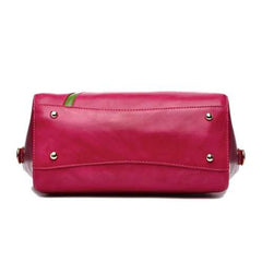 Women PU Leather National Style Decorative Rose Wooden Handl