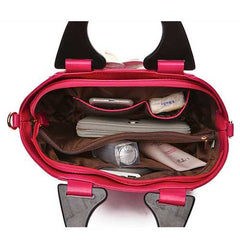 Women PU Leather National Style Decorative Rose Wooden Handl