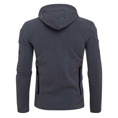 Men's Outdoor Tactical Fleece Warm Hoodies Jacket Casual Multi Head Zipper Hand Hole Sweater