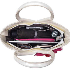 Women Pearl Patent Leather Coloful Flower Handbag