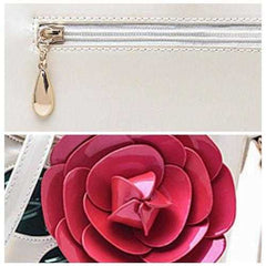 Women Pearl Patent Leather Coloful Flower Handbag