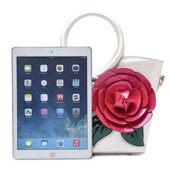 Women Pearl Patent Leather Coloful Flower Handbag