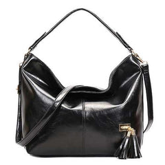 Oil Leather Tassel Women Tote Bag Casual Retro Hobos Bag