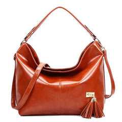 Oil Leather Tassel Women Tote Bag Casual Retro Hobos Bag