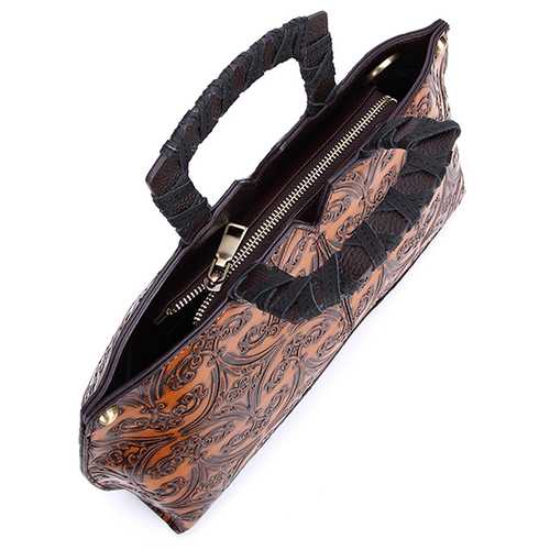 Women Handwork Knurling Retro Genuine Leather Handbag Crossbody Bag