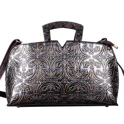 Women Handwork Knurling Retro Genuine Leather Handbag Crossbody Bag
