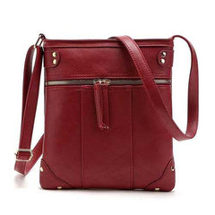 Women Retro Rivet Design Winter Front Zipper Pocket Crossbody Bag