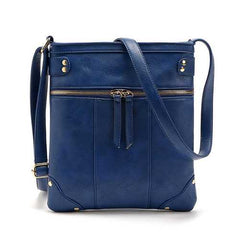 Women Retro Rivet Design Winter Front Zipper Pocket Crossbody Bag