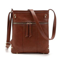 Women Retro Rivet Design Winter Front Zipper Pocket Crossbody Bag