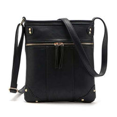 Women Retro Rivet Design Winter Front Zipper Pocket Crossbody Bag